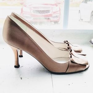 Stuart Weitzman Gigi Ritz Satin Leather Peeptoes